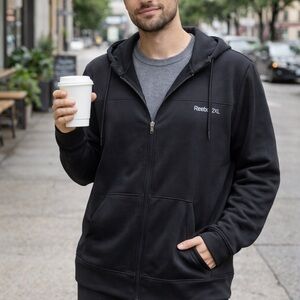 🖤 Reebok Black Zip-Up Hoodie Jacket 2XL | Athletic Activewear